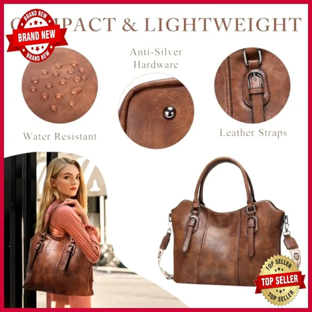 Vegan Leather Hobo Purse with Crossbody Strap, Top Handle Satchel Shoulder Bag
